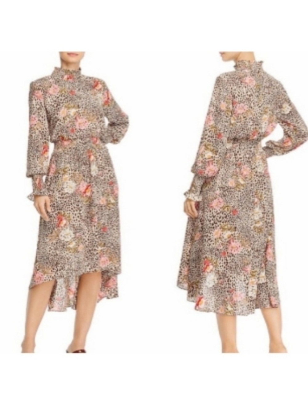 Nanette Lepore smocked animal print floral mock neck dress. - Picture 2 of 8